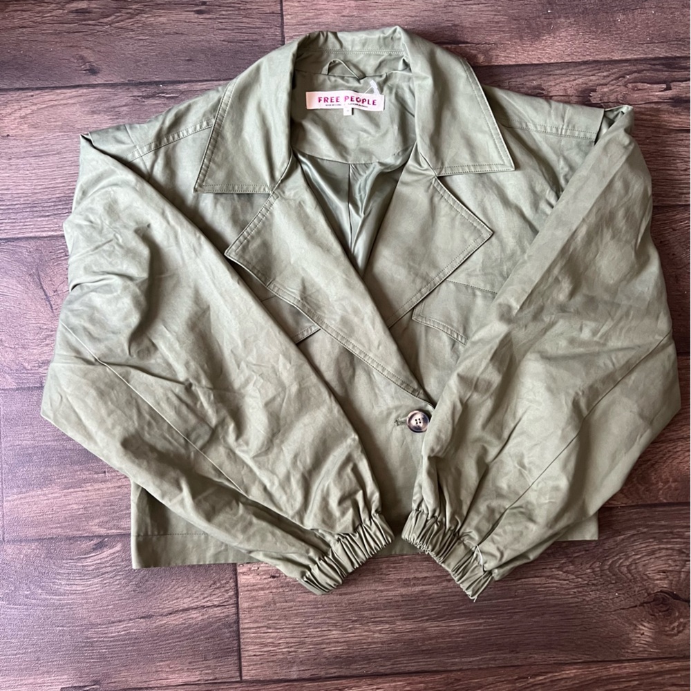 Free People Women's Looking Glass Cropped Trench Coat Loden Green Size Medium
